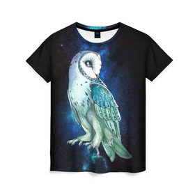 Женская футболка 3D с принтом космическая сова в Курске, 100% полиэфир ( синтетическое хлопкоподобное полотно) | прямой крой, круглый вырез горловины, длина до линии бедер | Тематика изображения на принте: owl | галактика | звезды | космос | млечный путь | ночь | птица | сова | филин