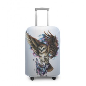 Чехол для чемодана 3D с принтом сова в Курске, 86% полиэфир, 14% спандекс | двустороннее нанесение принта, прорези для ручек и колес | owl | кристаллы | ночь | птица | сова | филин