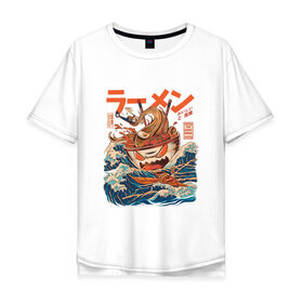 Мужская футболка хлопок Oversize с принтом Great Ramen off Kanagawa в Курске, 100% хлопок | свободный крой, круглый ворот, “спинка” длиннее передней части | Тематика изображения на принте: kanagawa | ramen | аниме | большая волна в канагаве | рамен | рамен в канагаве