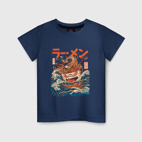 Детская футболка хлопок с принтом Great Ramen off Kanagawa в Курске, 100% хлопок | круглый вырез горловины, полуприлегающий силуэт, длина до линии бедер | Тематика изображения на принте: kanagawa | ramen | аниме | большая волна в канагаве | рамен | рамен в канагаве