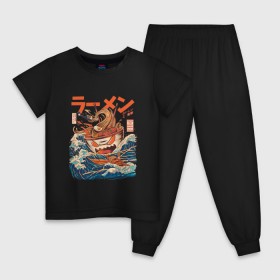 Детская пижама хлопок с принтом Great Ramen off Kanagawa в Курске, 100% хлопок |  брюки и футболка прямого кроя, без карманов, на брюках мягкая резинка на поясе и по низу штанин
 | Тематика изображения на принте: kanagawa | ramen | аниме | большая волна в канагаве | рамен | рамен в канагаве