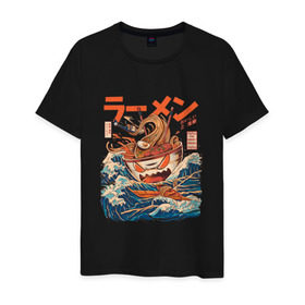 Мужская футболка хлопок с принтом Great Ramen off Kanagawa в Курске, 100% хлопок | прямой крой, круглый вырез горловины, длина до линии бедер, слегка спущенное плечо. | Тематика изображения на принте: kanagawa | ramen | аниме | большая волна в канагаве | рамен | рамен в канагаве