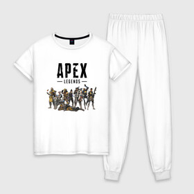 Женская пижама хлопок с принтом Full Roster в Курске, 100% хлопок | брюки и футболка прямого кроя, без карманов, на брюках мягкая резинка на поясе и по низу штанин | apex | apex legends | legends | titanfall | titanfall apex legends | апекс | апекс ледженс | титанфол | титанфолл легендс