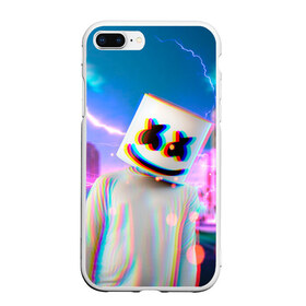 Чехол для iPhone 7Plus/8 Plus матовый с принтом Marshmello Glitch в Курске, Силикон | Область печати: задняя сторона чехла, без боковых панелей | christopher | comstock | dj | dotcom | fortnite | friends | glitch | marshmallow | marshmello | usa | глитч | диджей | друзья | зефир | комсток | крис | мармелад | маршмэллоу | молнии | музыка | продюсер | сша | фортнайт | хаус | электро