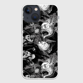 Чехол для iPhone 13 mini с принтом Глубоководные рыбы в Курске,  |  | dark | deep sea | depth | fish | ocean | predators | water | вода | глубина | глубоководные | графика | длинные | древние | жизни | зубы | иллюстрация | искусство | мода | океан | острые | рисунок | рыбы | свет | стиль | текст