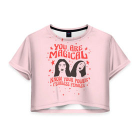 Женская футболка 3D укороченная с принтом Fearless females в Курске, 100% полиэстер | круглая горловина, длина футболки до линии талии, рукава с отворотами | 8 марта | feminism | girl power | like a girl | venus | весна | женщины | международный женский день | подарок | феминизм