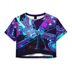 Женская футболка 3D укороченная с принтом League Of Legends Neon Dragon в Курске, 100% полиэстер | круглая горловина, длина футболки до линии талии, рукава с отворотами | akali | dragon | kda | league of egends | lol | neon | дракон | неон | персонаж