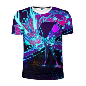 Мужская футболка 3D спортивная с принтом League Of Legends Neon Dragon в Курске, 100% полиэстер с улучшенными характеристиками | приталенный силуэт, круглая горловина, широкие плечи, сужается к линии бедра | akali | dragon | kda | league of egends | lol | neon | дракон | неон | персонаж
