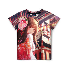 Детская футболка 3D с принтом Retrograde & Xomu - Valhalla в Курске, 100% гипоаллергенный полиэфир | прямой крой, круглый вырез горловины, длина до линии бедер, чуть спущенное плечо, ткань немного тянется | anime | retrograde | valhalla | xomu | аниме | девочка | персонаж | цветы | япония