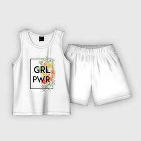 Детская пижама с шортами хлопок с принтом GRL PWR в Курске,  |  | 8 марта | feminism | girl power | like a girl | venus | весна | женщины | международный женский день | подарок | феминизм
