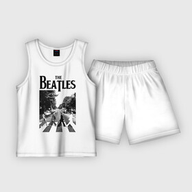 Детская пижама с шортами хлопок с принтом The Beatles в Курске,  |  | beatles | the beatles | битлз | битлс | битлы | группы | джон леннон | джордж харрисон | легенды | музыка | пол маккартни | ринго старр | рок