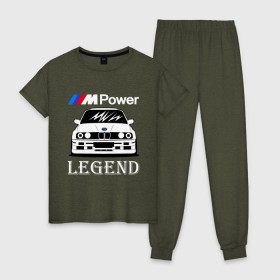 Женская пижама хлопок с принтом BMW Power LEGEND в Курске, 100% хлопок | брюки и футболка прямого кроя, без карманов, на брюках мягкая резинка на поясе и по низу штанин | bmw | legend | motorsport | power | авто | автомобиль | бмв | бумер | бэха | крутая | легенда | машина | немецкое | тачка