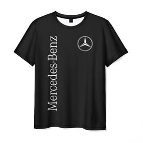 Мужская футболка 3D с принтом MERCEDES-BENZ (2 стороны) в Курске, 100% полиэфир | прямой крой, круглый вырез горловины, длина до линии бедер | Тематика изображения на принте: amg | benz | carbon | logo | mercedes | амг | бенз | бенс | бенц | гелик | карбон | лого | мерин | мерс | мерседес | на спине