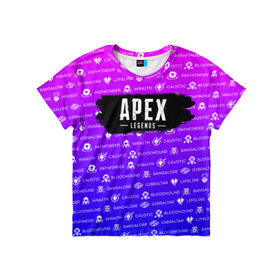 Детская футболка 3D с принтом APEX LEGENDS в Курске, 100% гипоаллергенный полиэфир | прямой крой, круглый вырез горловины, длина до линии бедер, чуть спущенное плечо, ткань немного тянется | apex legends | apex legends battle. | apex legends engine | apex legends origin | apex legends игра | titanfall apex legends