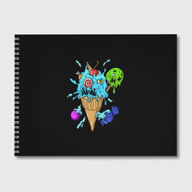 Альбом для рисования с принтом Мороженое Монстр в Курске, 100% бумага
 | матовая бумага, плотность 200 мг. | candy | ice cream | marshmallow | monster | monsters | oreo | sweets | zombie | зомби | леденец | леденцы | маршмеллоу | монстр | монстры | мороженое | орео | сладости