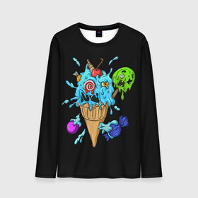 Мужской лонгслив 3D с принтом Мороженое Монстр в Курске, 100% полиэстер | длинные рукава, круглый вырез горловины, полуприлегающий силуэт | candy | ice cream | marshmallow | monster | monsters | oreo | sweets | zombie | зомби | леденец | леденцы | маршмеллоу | монстр | монстры | мороженое | орео | сладости