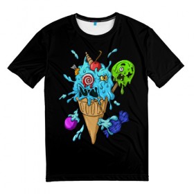 Мужская футболка 3D с принтом Мороженое Монстр в Курске, 100% полиэфир | прямой крой, круглый вырез горловины, длина до линии бедер | candy | ice cream | marshmallow | monster | monsters | oreo | sweets | zombie | зомби | леденец | леденцы | маршмеллоу | монстр | монстры | мороженое | орео | сладости