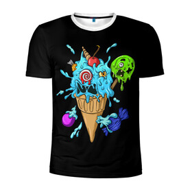 Мужская футболка 3D спортивная с принтом Мороженое Монстр в Курске, 100% полиэстер с улучшенными характеристиками | приталенный силуэт, круглая горловина, широкие плечи, сужается к линии бедра | candy | ice cream | marshmallow | monster | monsters | oreo | sweets | zombie | зомби | леденец | леденцы | маршмеллоу | монстр | монстры | мороженое | орео | сладости
