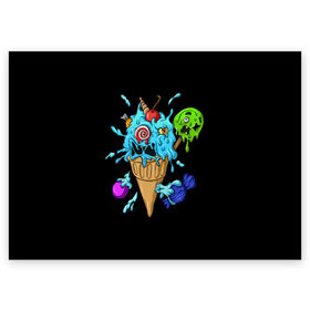 Поздравительная открытка с принтом Мороженое Монстр в Курске, 100% бумага | плотность бумаги 280 г/м2, матовая, на обратной стороне линовка и место для марки
 | candy | ice cream | marshmallow | monster | monsters | oreo | sweets | zombie | зомби | леденец | леденцы | маршмеллоу | монстр | монстры | мороженое | орео | сладости