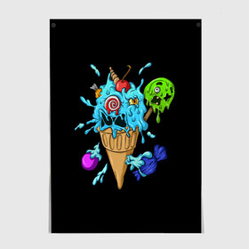 Постер с принтом Мороженое Монстр в Курске, 100% бумага
 | бумага, плотность 150 мг. Матовая, но за счет высокого коэффициента гладкости имеет небольшой блеск и дает на свету блики, но в отличии от глянцевой бумаги не покрыта лаком | candy | ice cream | marshmallow | monster | monsters | oreo | sweets | zombie | зомби | леденец | леденцы | маршмеллоу | монстр | монстры | мороженое | орео | сладости