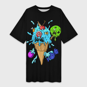 Платье-футболка 3D с принтом Мороженое Монстр в Курске,  |  | candy | ice cream | marshmallow | monster | monsters | oreo | sweets | zombie | зомби | леденец | леденцы | маршмеллоу | монстр | монстры | мороженое | орео | сладости