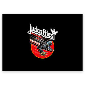 Поздравительная открытка с принтом Judas Priest в Курске, 100% бумага | плотность бумаги 280 г/м2, матовая, на обратной стороне линовка и место для марки
 | Тематика изображения на принте: judas priest | metal | rock | группы | метал | музыка | рок | хард рок | хэви метал