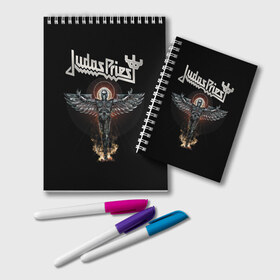 Блокнот с принтом Judas Priest в Курске, 100% бумага | 48 листов, плотность листов — 60 г/м2, плотность картонной обложки — 250 г/м2. Листы скреплены удобной пружинной спиралью. Цвет линий — светло-серый
 | Тематика изображения на принте: judas priest | metal | rock | группы | метал | музыка | рок | хард рок | хэви метал