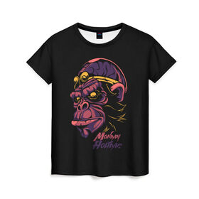 Женская футболка 3D с принтом Голова обезьяны в Курске, 100% полиэфир ( синтетическое хлопкоподобное полотно) | прямой крой, круглый вырез горловины, длина до линии бедер | 