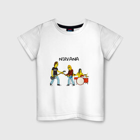 Детская футболка хлопок с принтом Nirvana в стиле simpsons в Курске, 100% хлопок | круглый вырез горловины, полуприлегающий силуэт, длина до линии бедер | nirvana | simpsons | барабаны | басы | гитара | курт | курт кобейн | музыканты | мультик | нирвана | рок | симпсоны