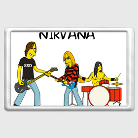 Магнит 45*70 с принтом Nirvana в стиле simpsons в Курске, Пластик | Размер: 78*52 мм; Размер печати: 70*45 | nirvana | simpsons | барабаны | басы | гитара | курт | курт кобейн | музыканты | мультик | нирвана | рок | симпсоны