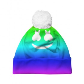 Шапка 3D c помпоном с принтом Marshmello COLORS в Курске, 100% полиэстер | универсальный размер, печать по всей поверхности изделия | christopher comstock | dj | marshmello | music | диджей | клубная музыка | клубняк | крис комсток | логотип | маршмэллоу | музыка