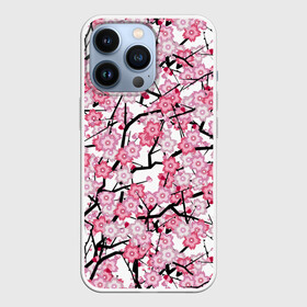 Чехол для iPhone 13 Pro с принтом Сакура в Курске,  |  | Тематика изображения на принте: blossoms | cherry | flower | pink | sakura | spring | white | абстракция | белые | весна | ветки | вишня | графика | иллюстрация | картинка | лепестки | мода | молодежная | орнамент | природа | рисунок | розовые | сакура