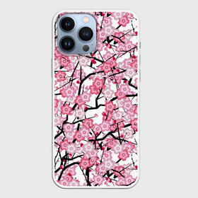 Чехол для iPhone 13 Pro Max с принтом Сакура в Курске,  |  | Тематика изображения на принте: blossoms | cherry | flower | pink | sakura | spring | white | абстракция | белые | весна | ветки | вишня | графика | иллюстрация | картинка | лепестки | мода | молодежная | орнамент | природа | рисунок | розовые | сакура