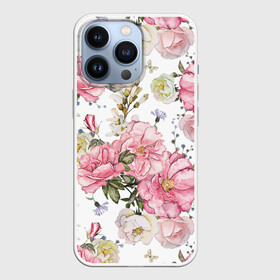 Чехол для iPhone 13 Pro с принтом Розовые розы в Курске,  |  | bouquet | fashion | flora | flowers | illustra | nature | ornament | patterns | petals | pink | roses | style | youth | белый | букет | графика | иллюстрация | картинка | лепестки | мода | молодежная | орнамент | природа | рисунок | розовые | розы