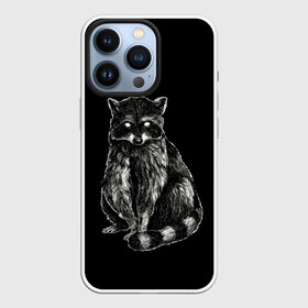 Чехол для iPhone 13 Pro с принтом Енот в Курске,  |  | гладкая шерсть | енот | енот полоскун | енотик полосатый | животное | лесной | милый | минимализм | полосатый хвост | черно белый