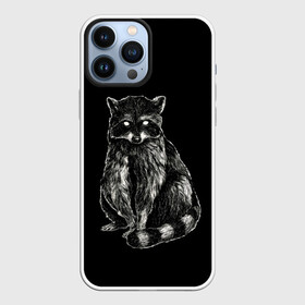 Чехол для iPhone 13 Pro Max с принтом Енот в Курске,  |  | Тематика изображения на принте: гладкая шерсть | енот | енот полоскун | енотик полосатый | животное | лесной | милый | минимализм | полосатый хвост | черно белый
