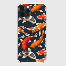 Чехол для iPhone 12 Pro Max с принтом Карпы кои в Курске, Силикон |  | carp | fish | koi | белые | вода | волны | графика | золотая | иллюстрация | карпы | картинка | кои | косяк | красные | мода | молодежная | оранжевые | орнамент | плеск | плывут | природа | пузыри | пятна