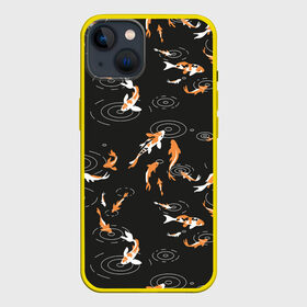 Чехол для iPhone 13 с принтом Карпы кои в Курске,  |  | carp | fish | golden | koi | белые | вода | волны | графика | золотая | иллюстрация | карпы | картинка | кои | косяк | красные | мода | молодежная | оранжевые | орнамент | плеск | плывут | природа | пятна | рисунок