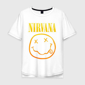 Мужская футболка хлопок Oversize с принтом NIRVANA в Курске, 100% хлопок | свободный крой, круглый ворот, “спинка” длиннее передней части | Тематика изображения на принте: nirvana | альтернативный рок | гранж | группа | курт кобейн | логотип нирвана | музыка | нирвана | песни | рок