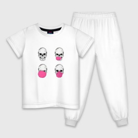 Детская пижама хлопок с принтом Skull With Bubble Gum в Курске, 100% хлопок |  брюки и футболка прямого кроя, без карманов, на брюках мягкая резинка на поясе и по низу штанин
 | Тематика изображения на принте: 