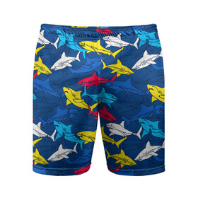 Мужские шорты спортивные с принтом Акулы в Курске,  |  | blue | drawin | fashion | fish | illustration | ocean | predator | red | sea | sharks | style | water | yellow | youth | акулы | вода | графика | жёлтый | иллюстрация | картинка | красный | мода | молодежная | море | океан | рисунок | рыба | син