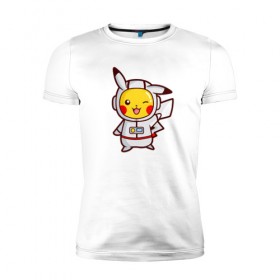 Мужская футболка премиум с принтом Pikachu Astronaut в Курске, 92% хлопок, 8% лайкра | приталенный силуэт, круглый вырез ворота, длина до линии бедра, короткий рукав | 