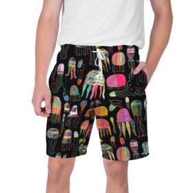 Мужские шорты 3D с принтом Медузы в Курске,  полиэстер 100% | прямой крой, два кармана без застежек по бокам. Мягкая трикотажная резинка на поясе, внутри которой широкие завязки. Длина чуть выше колен | 