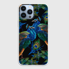 Чехол для iPhone 13 Pro Max с принтом Павлины в Курске,  |  | birds | exotic | jungle | pal | peacocks | tropical | акварель | ветки | вышивка | геометрический | графика | джунгли | иллюстрация | картинка | мода | молодежная | орнамент | павлины | пальмы | перья | птицы | рисунок