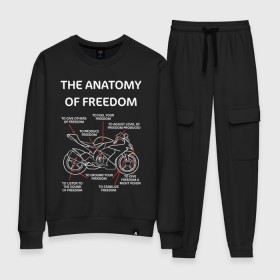 Женский костюм хлопок с принтом The anatomy of freedom в Курске, 100% хлопок | на свитшоте круглая горловина, мягкая резинка по низу. Брюки заужены к низу, на них два вида карманов: два 