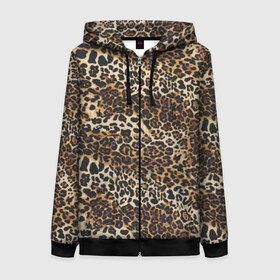 Женская толстовка 3D на молнии с принтом Леопард в Курске, 100% полиэстер | длина до линии бедра, манжеты и пояс оформлены мягкой тканевой резинкой, двухслойный капюшон со шнурком для регулировки, спереди молния, по бокам два кармана | camouflage | cat | disguise | fashion | illustration | jungle | leopard | predator | skin | spots | style | wild | youth | графика | джунгли | дикий | иллюстрация | камуфляж | картинка | кошка | леопард | маскировка | мода | молодежная | пятна | рисунок |