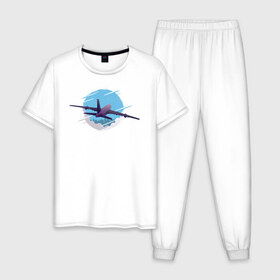 Мужская пижама хлопок с принтом Самолет в Курске, 100% хлопок | брюки и футболка прямого кроя, без карманов, на брюках мягкая резинка на поясе и по низу штанин
 | pilot | plane | пилот | самолет | стюардесса