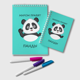 Блокнот с принтом ПАНДА в Курске, 100% бумага | 48 листов, плотность листов — 60 г/м2, плотность картонной обложки — 250 г/м2. Листы скреплены удобной пружинной спиралью. Цвет линий — светло-серый
 | bear | panda | the world is ruled by pandas | животное | медведь | мир | панда | правят панды | приветы | просто красавчик