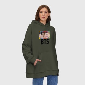 Худи SuperOversize хлопок с принтом BTS в Курске, 70% хлопок, 30% полиэстер, мягкий начес внутри | карман-кенгуру, эластичная резинка на манжетах и по нижней кромке, двухслойный капюшон
 | bts | j hope | jimin | jin | jungkook | rap monster | rm | suga | бтс | ви | группа | джей хоуп | корейская | музыка | рэп монстр | сюга | чимин | чин | чонгук | шуга