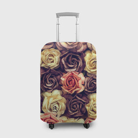 Чехол для чемодана 3D с принтом Шоколадные розы в Курске, 86% полиэфир, 14% спандекс | двустороннее нанесение принта, прорези для ручек и колес | бабушке | девочке | девушке | дочке | желтые цветы | женщине | маме | подруге | природа | розовые цветы | розы | сестре | теще | тюльпаны | цветы